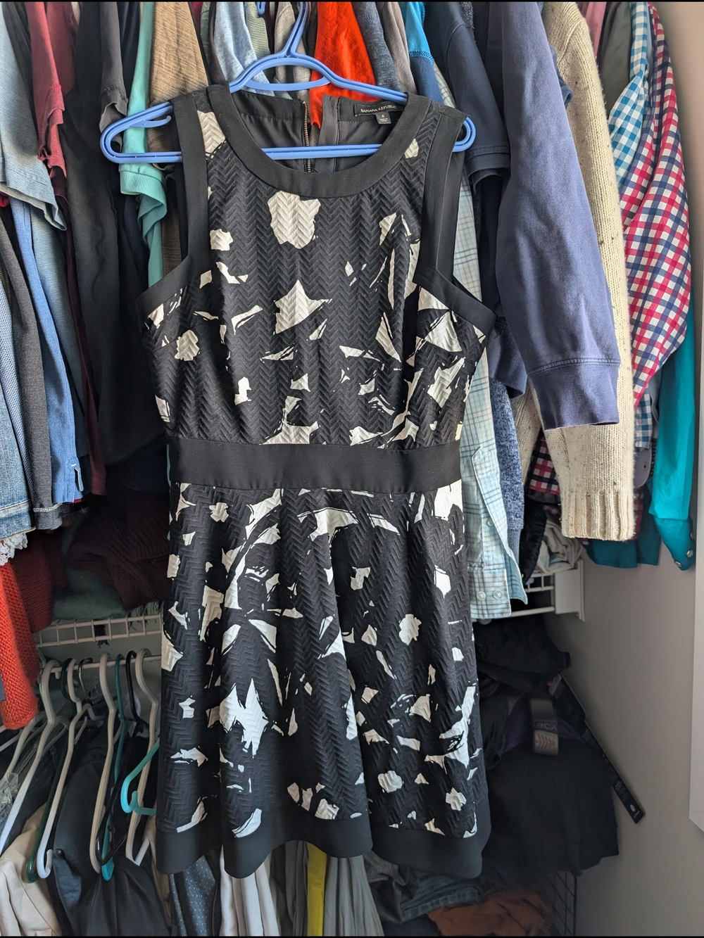 Banana Republic Black and White Abstract Fit-and-Flare Dress
